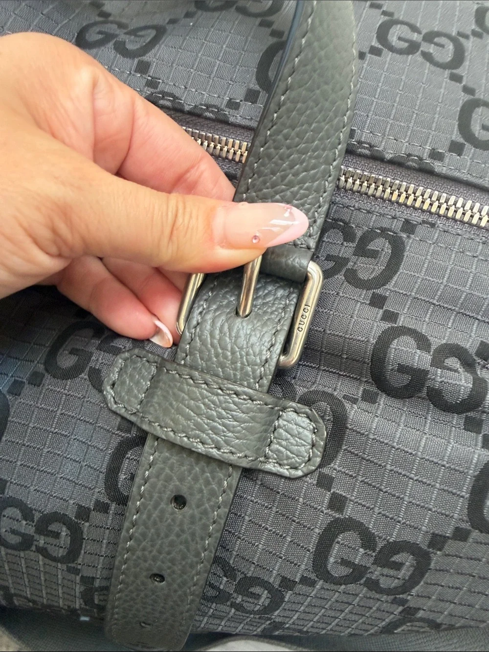Gucci Gray Black GG Canvas Boston Bag